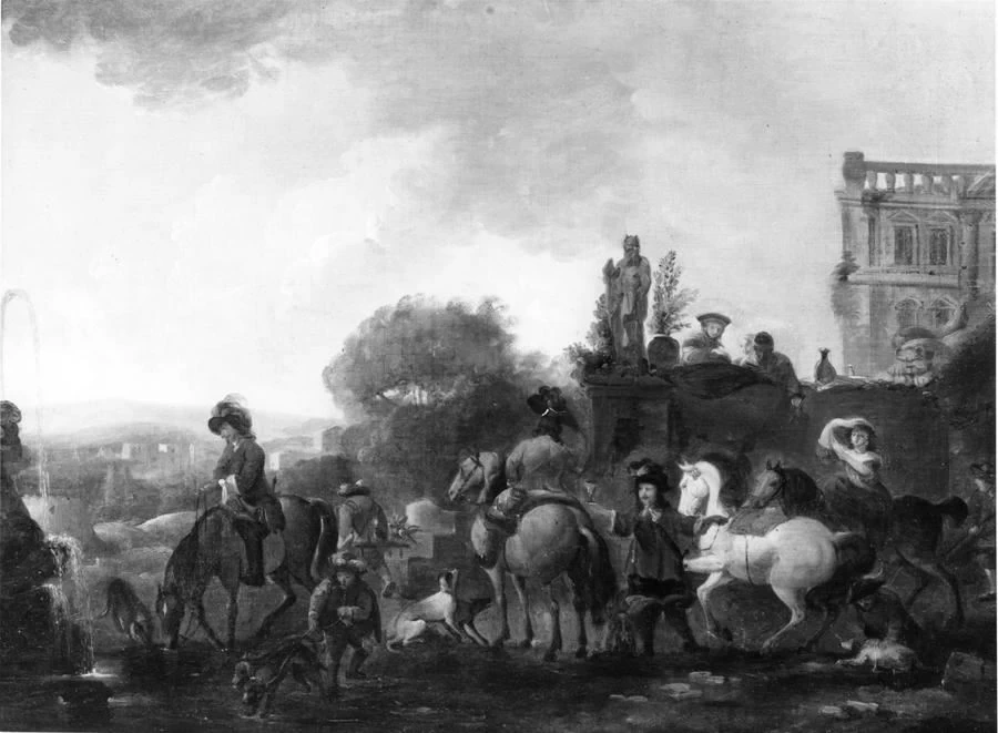 Sosta di cavalieri alla fontana
